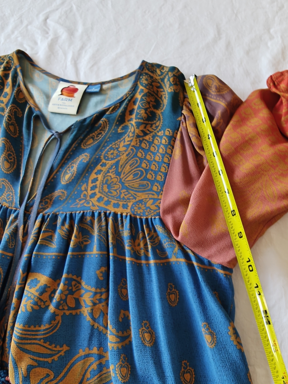 Farm Rio Teal and Coral Paisley Peasant Blouse Size S - Picture 10 of 11